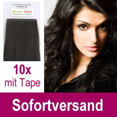 10 Echthaar Tape Extensions je 8cm Leicht Gewellt 45cm  